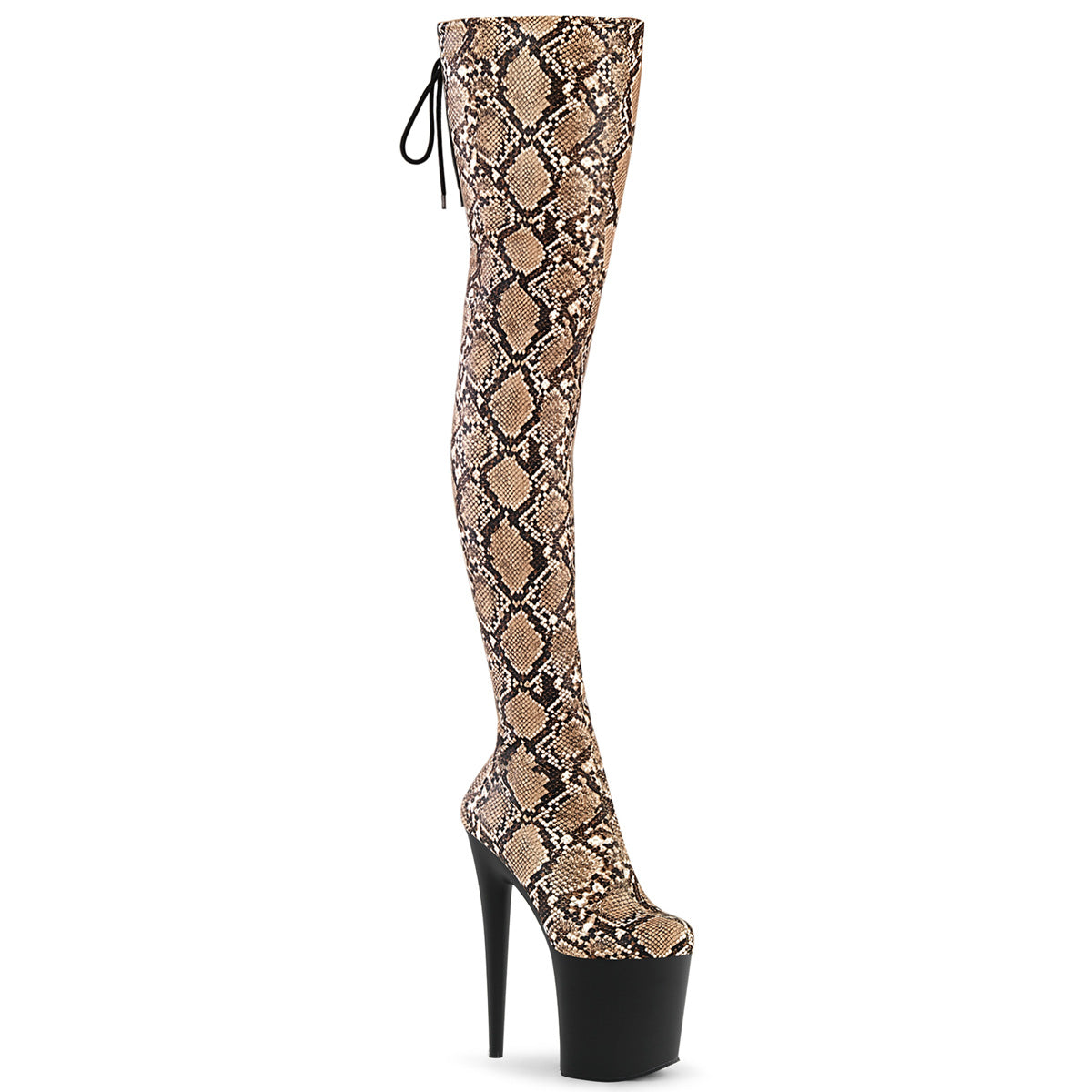 Pleaser Flamingo 3008SP BT Womens 8 Inch Heel Platform Stretch Fit Thigh High Pole Dance Boot