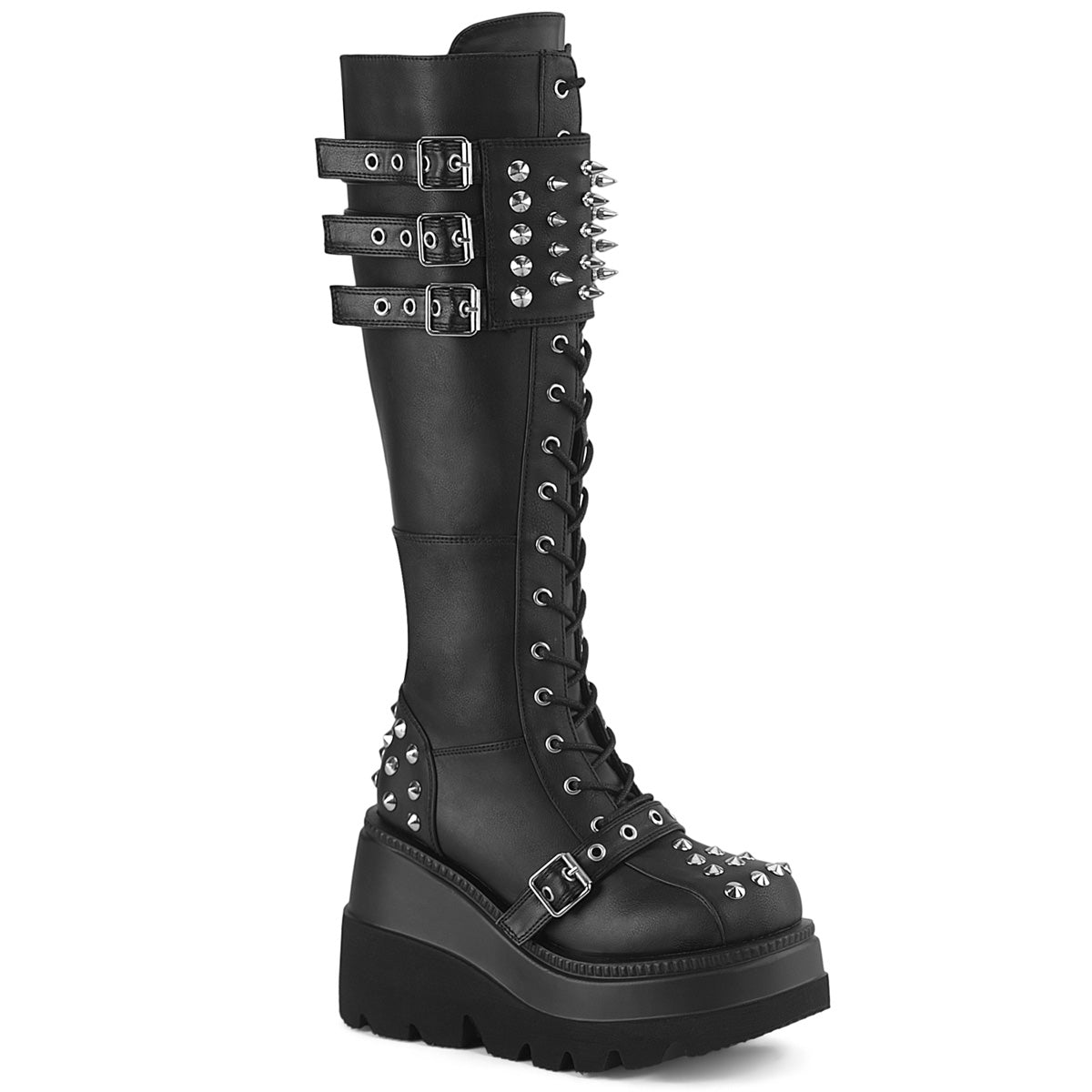 Platform combat boots knee high best sale