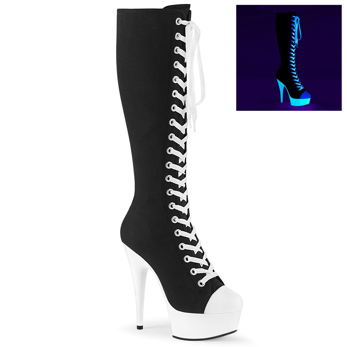 Pleaser Delight 2000SK 02 Womens 6 Inch Heel Platform Front Lace Knee Length Boots