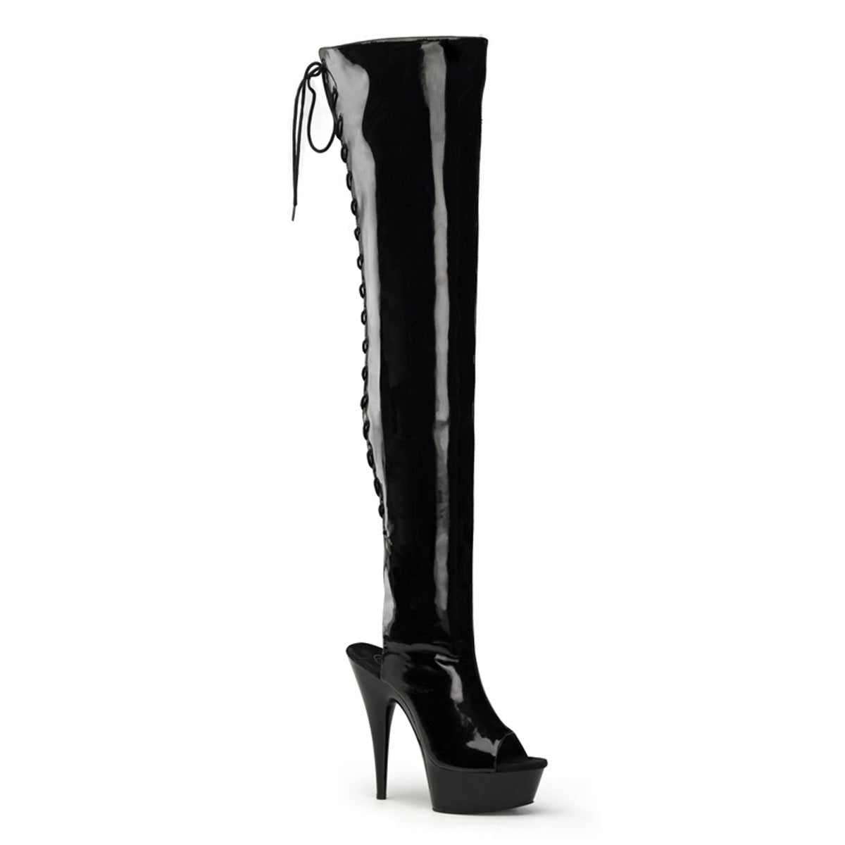 Pleaser Delight 3017 Womens 6 Inch Heel Platform Back Lace Stretch Fit Peep Toe Thigh Boots