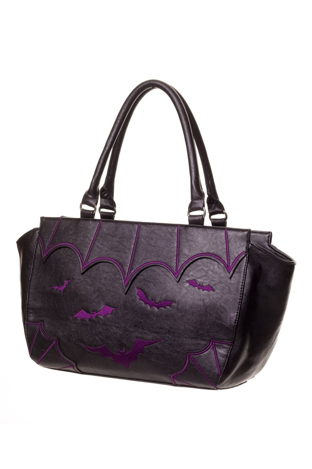 Banned Apparel BBN797 Black Faux Leather Handbag with Bats