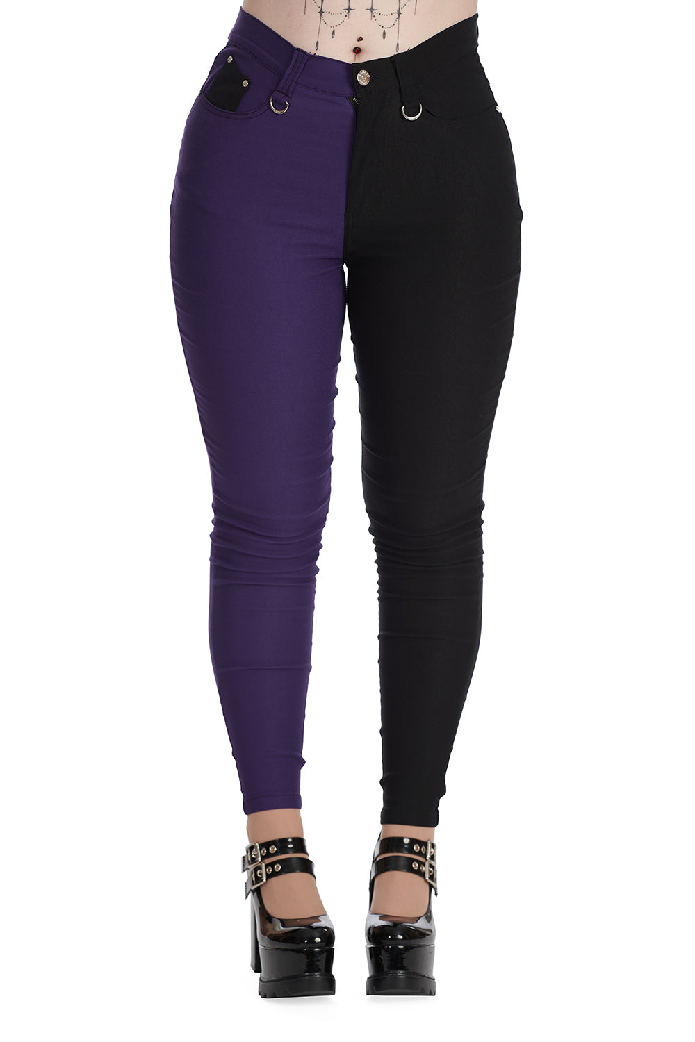 Banned Apparel Bailey Half & Half Black and Purple Trousers