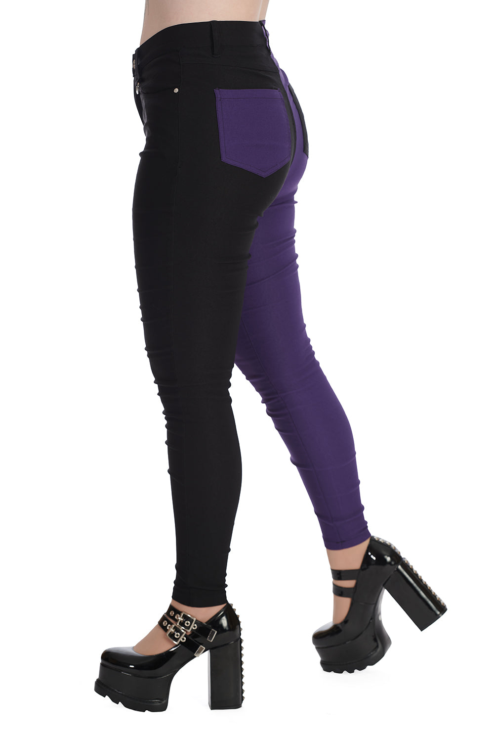 Banned Apparel Bailey Half & Half Black and Purple Trousers