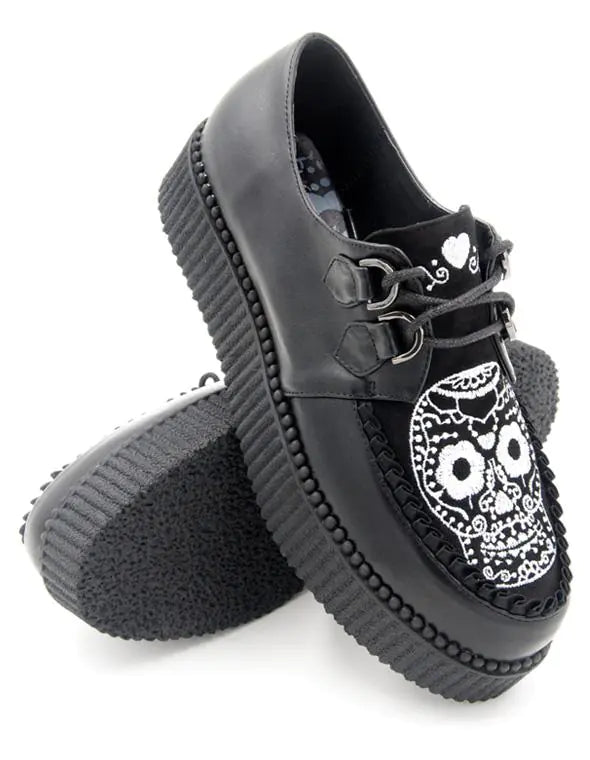 Banned BND-156 Sugar Skull Lace-Up Creepers