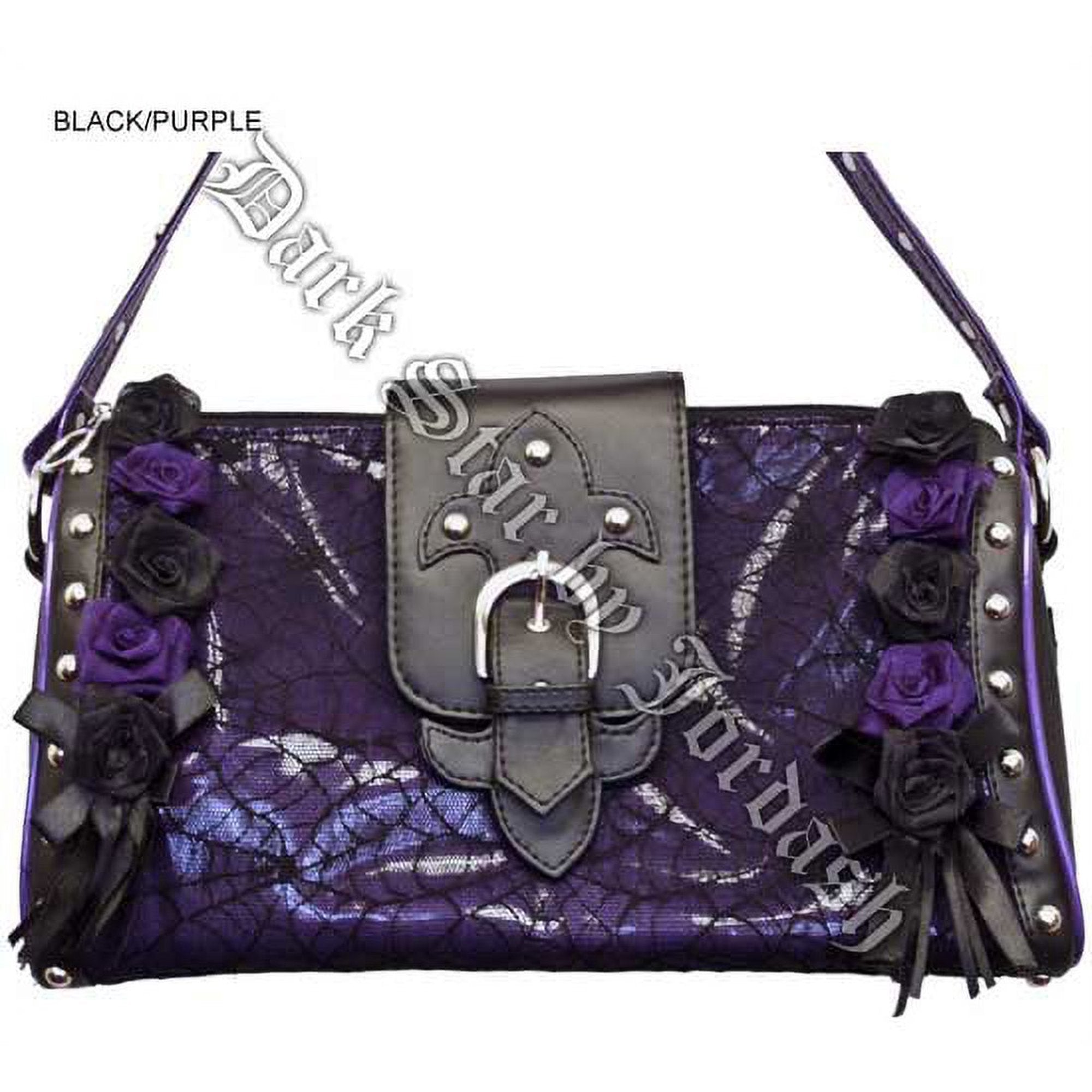 Dark Star Black and Purple Gothic PVC Purse Cobweb and Roses