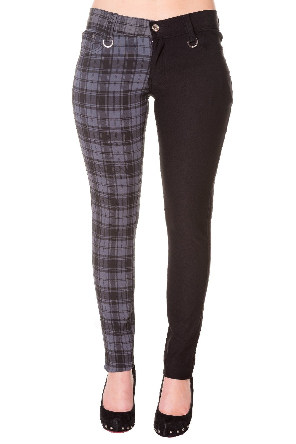 Banned Apparel Half the Damage Black and Grey Check Trousers