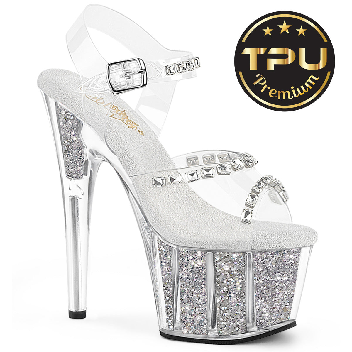 Pleaser Adore 708PREM-STNG Womens 7 Inch High Heel, Platform Pole Dancing Rhinestone Sandals