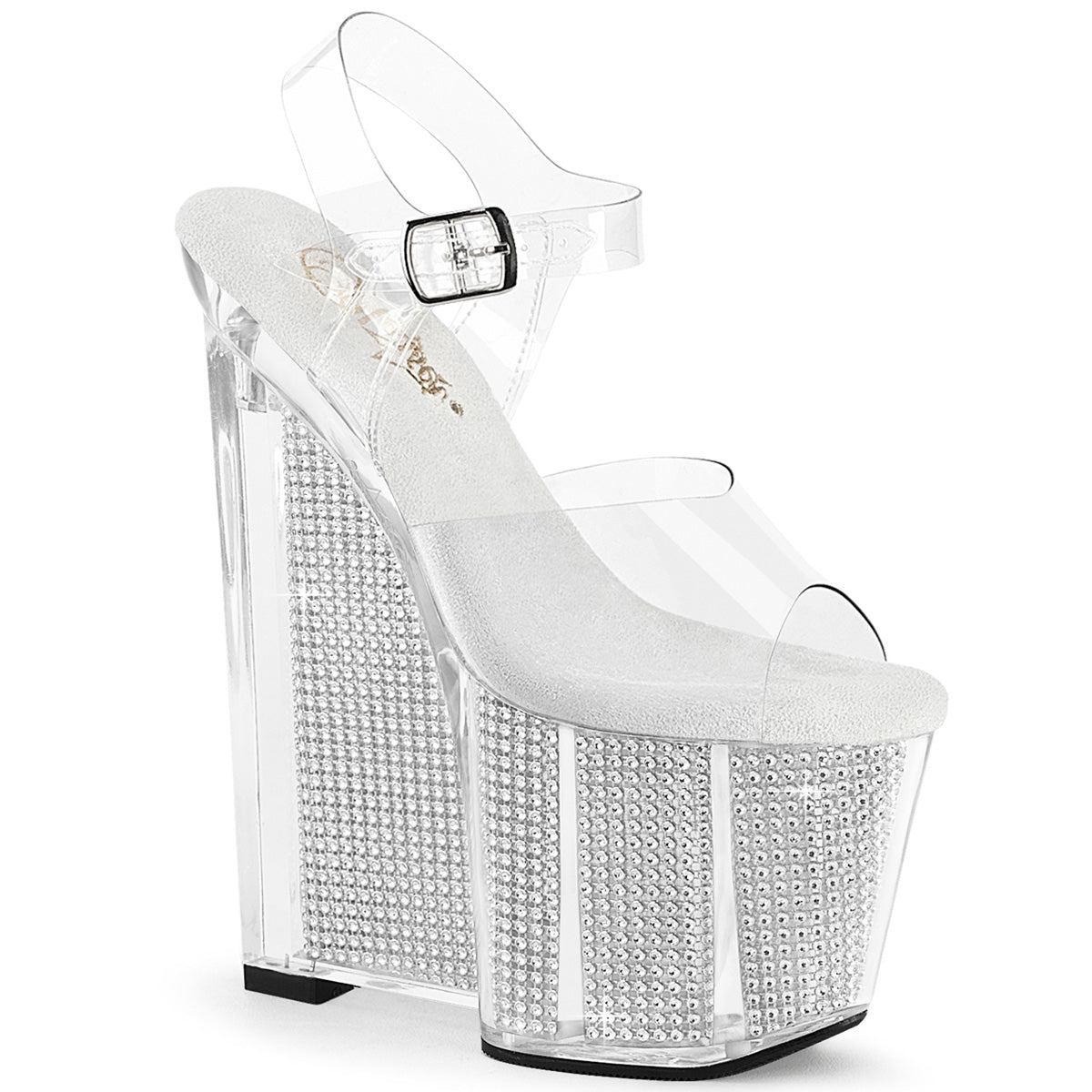 Pleaser Amaze 808SRS Womens 8 Inch Wedge Heel Platform Ankle Strap Rhinestone Sandals