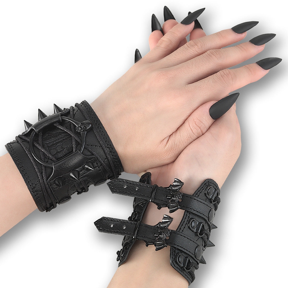DemoniaCult DA-406 Black Faux Leather Wrist Cuff (Pair)