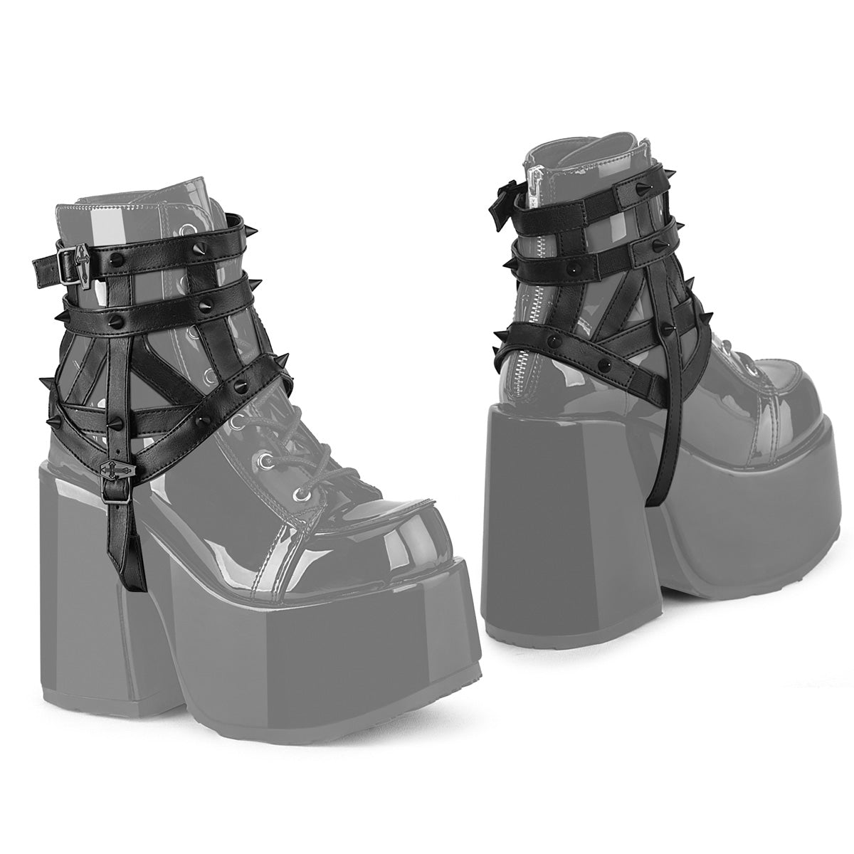 DemoniaCult DA-505 Black Faux Leather Cage Boot Harness (Pair)