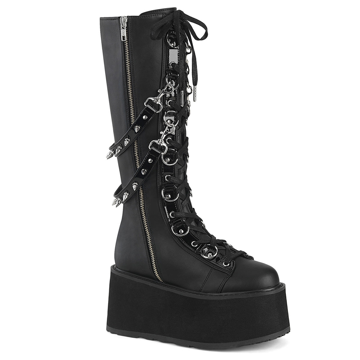 DemoniaCult Damned 220 Womens 3 1/2" Platform Knee Length Lace-Up Boots