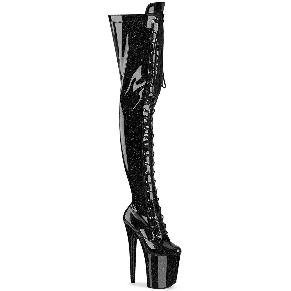 Pleaser Flamingo 3020GP Womens 8 Inch Heel Platform Front Lace Thigh High Pole Dance Boots