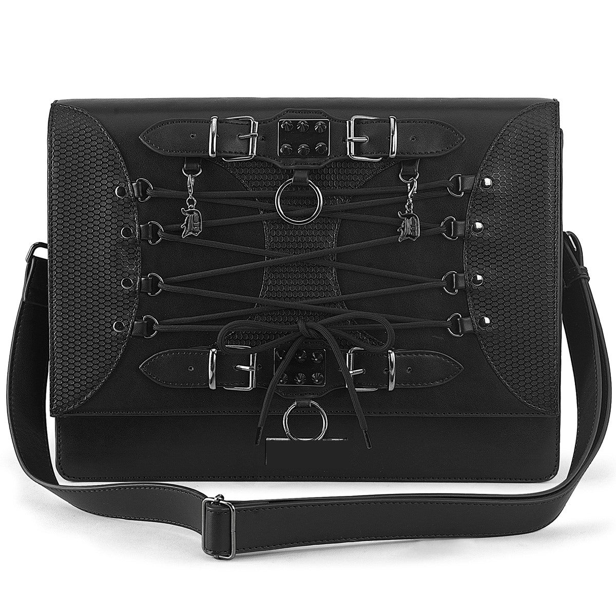 DemoniaCult HB-661 Black Faux Leather Large Shoulder Bag