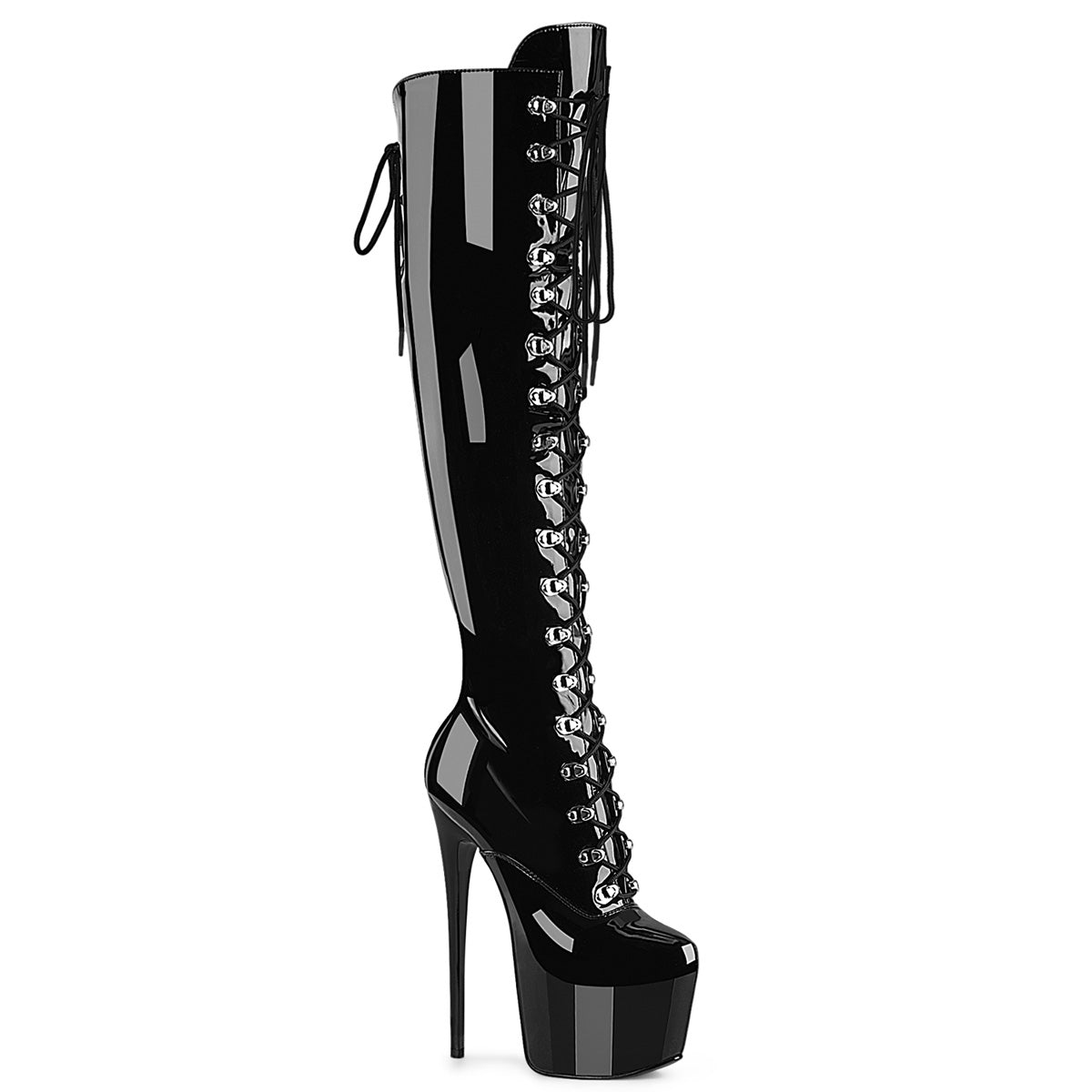 Pleaser Jubilant 3012 Womens 7 Inch Stiletto Heels, Platform Front Laced Over Knee Boots