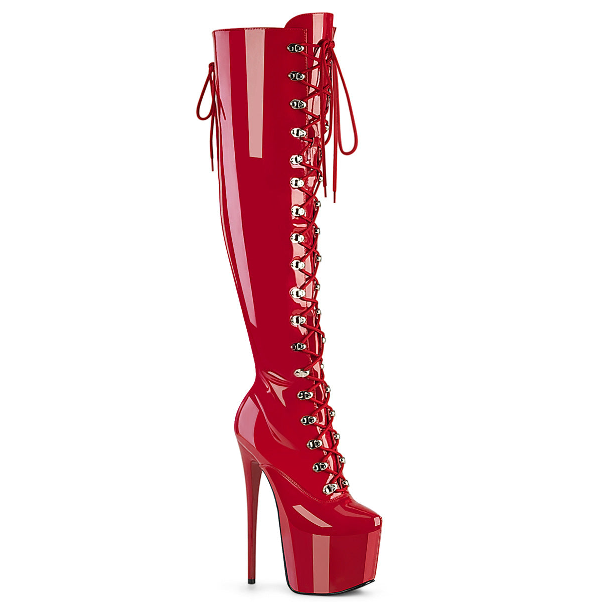 Pleaser Jubilant 3012 Womens 7 Inch Stiletto Heels, Platform Front Laced Over Knee Boots