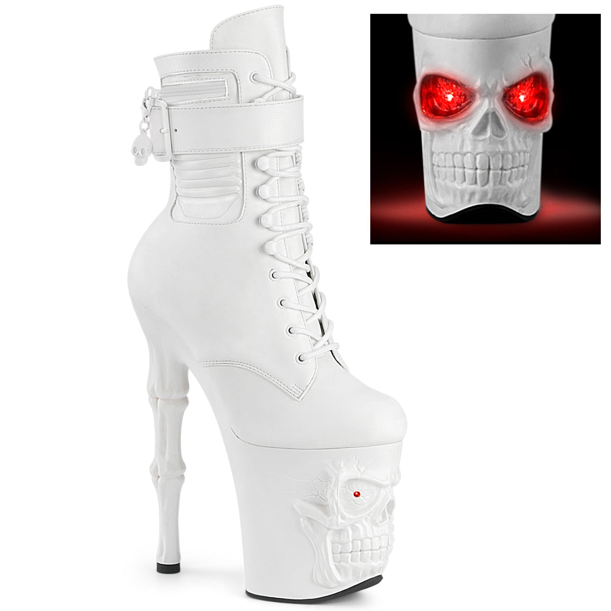 Pleaser Rapture 1020STR-LT Womens Light Up 8 Inch Finger Bone Heel, Platform Front Lace Ankle Length Pole Dance Boot