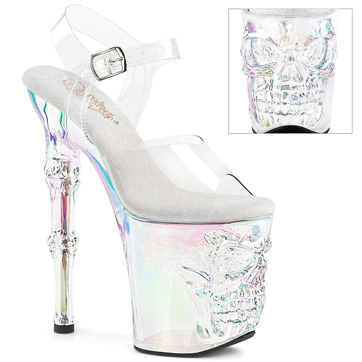 Pleaser Rapture 808-HT Womens 8" Finger Bone Heel, Hologram Tinted Platform Sandals