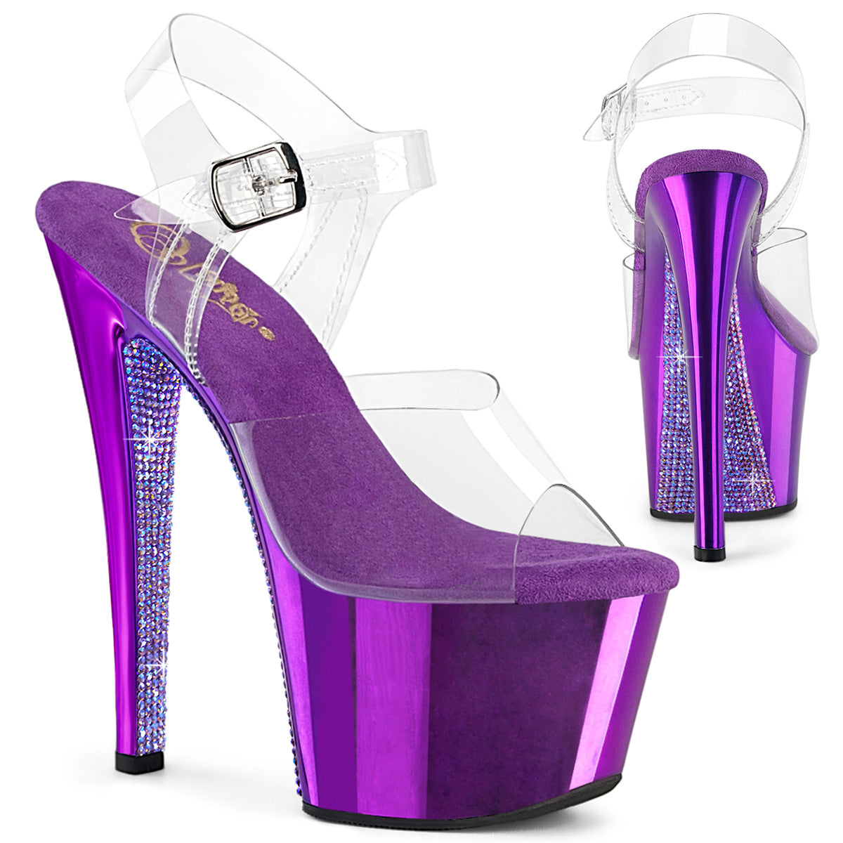 Pleaser Sky 308CHRS Womens 7 Inch Heel, Platform Sandals with Rhinestones