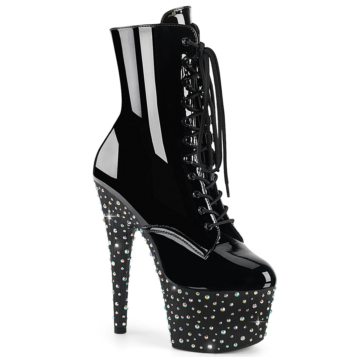 Pleaser Stardance 1020 Womens 7" Heel, Platform Front Lace Ankle Boots