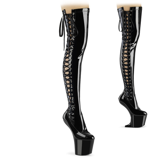 Pleaser Craze 3050 Womens 8 Inch Heelless Platform Side Lace Stretch Fit Thigh Length Boots from Alternative Footwear