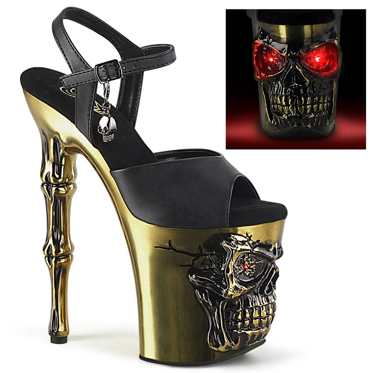 Pleaser Rapture 809 LT Womens Lite Up 8 Finger Bone Heel Pole Dancing Platform Sandals